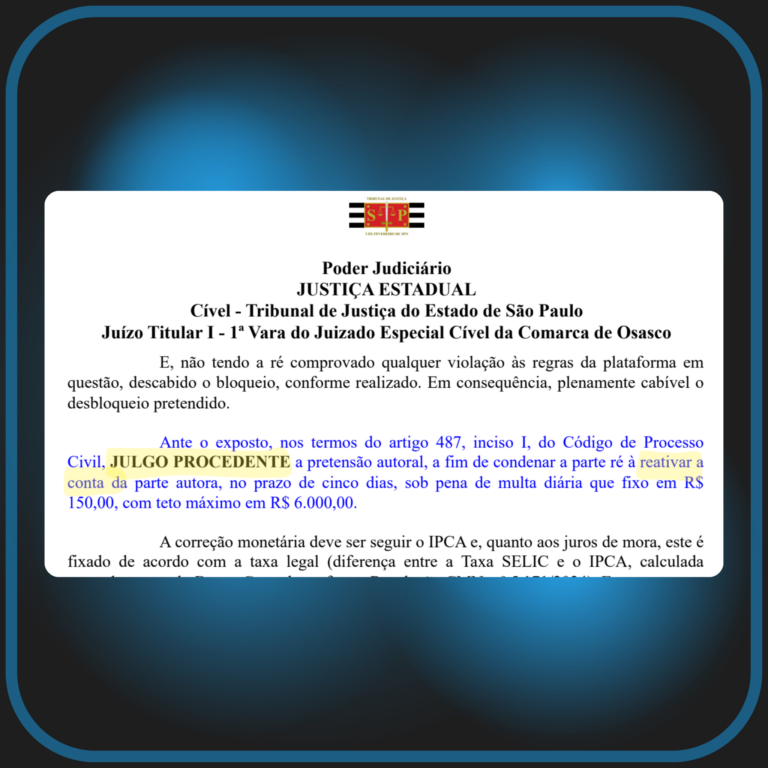 Sentença Determinando o desbloqueio da conta